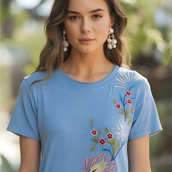 Catie Floral 100% Cotton Layla Embroidered Easy Maxi Dress Plus Size 3X 22 24 - Picture 2 of 4